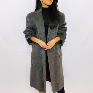 Robert Hall | Vintage Brown Wool Checkered Print Long Oversized Maxi Coat